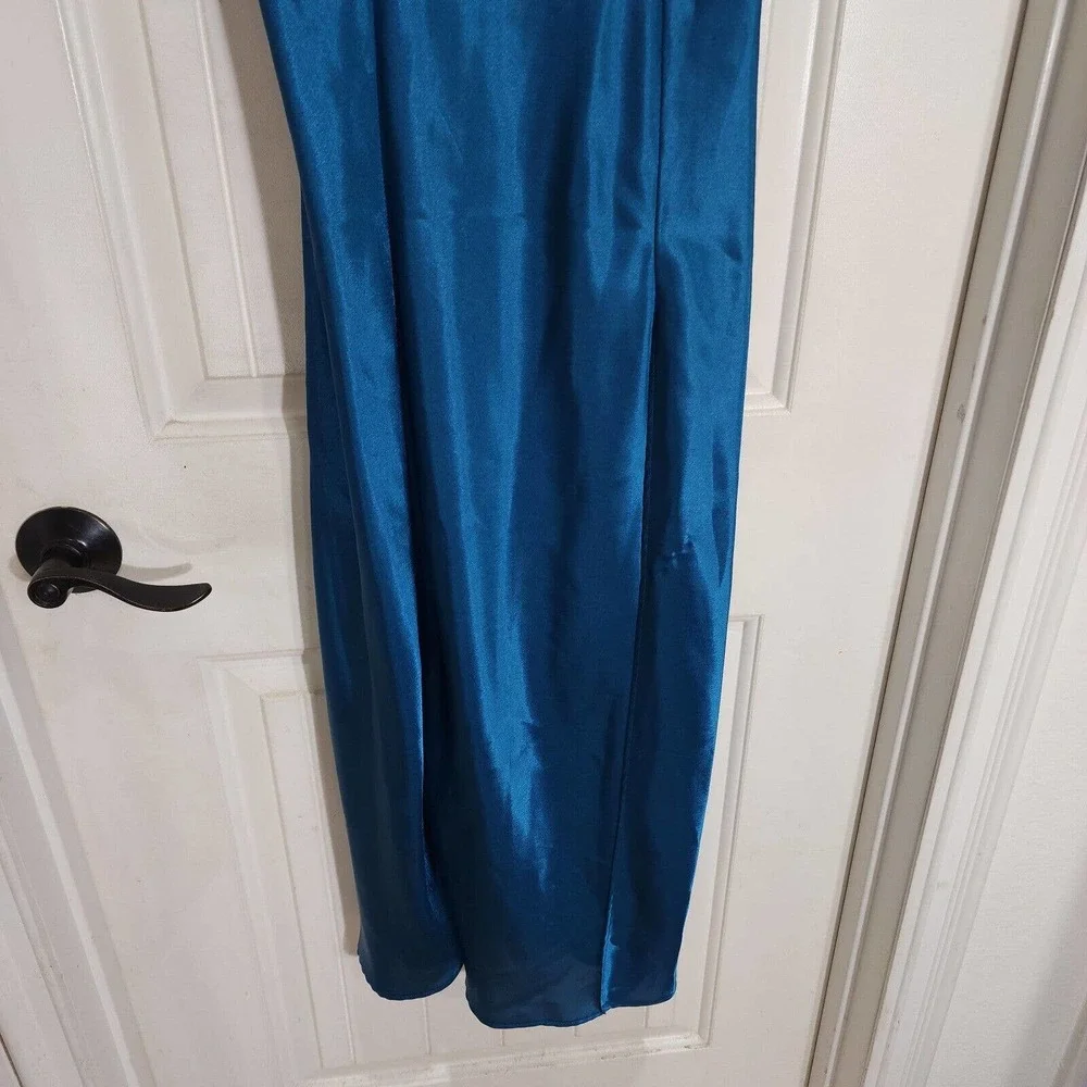 Victorias Secret Womens Slip Dress Teal Blue Satin Vtg 80s Gold Label Maxi Sz S